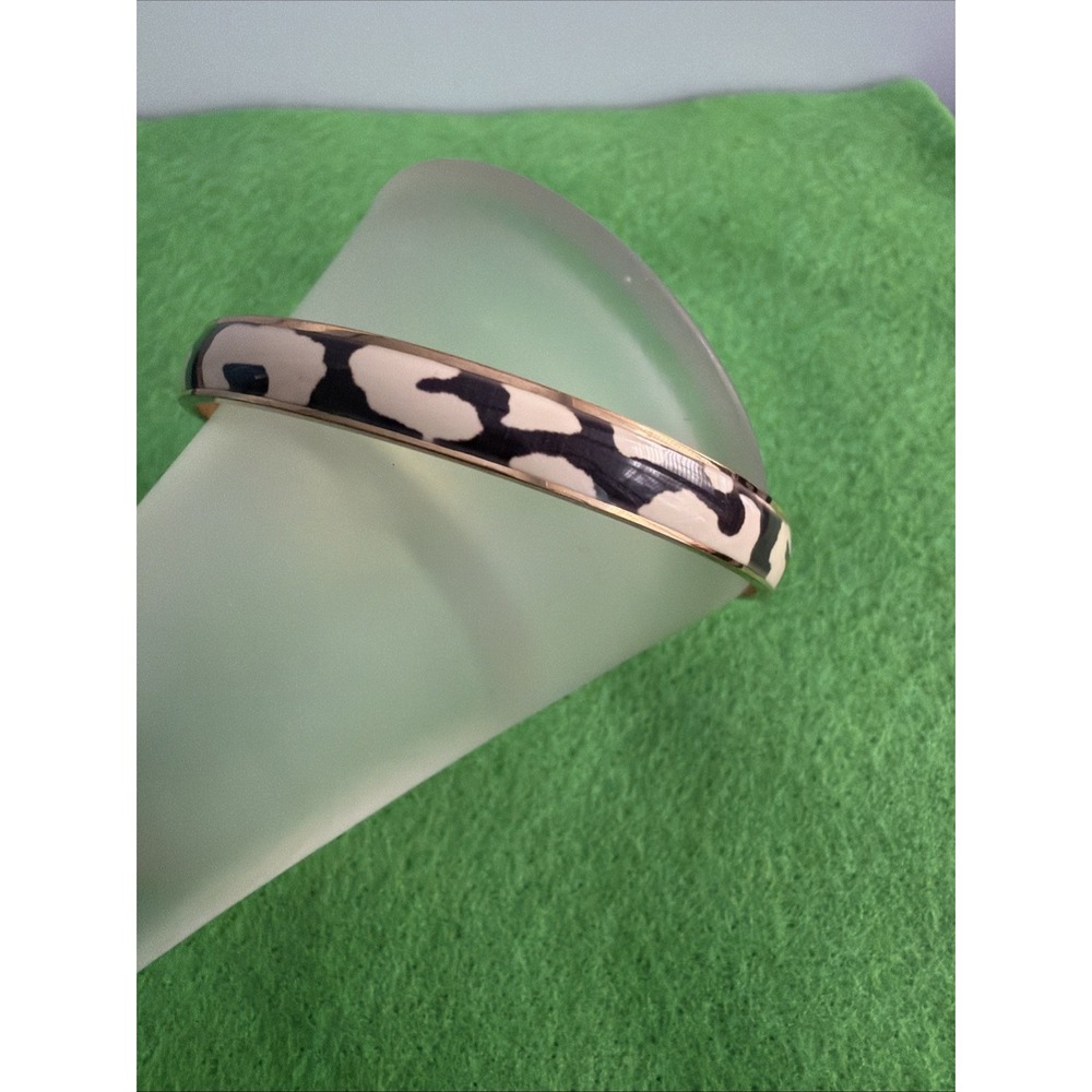 J Crew Enamel Bangle Bracelet Animal Print Cream Black Gold Tone Fashion Jewelry